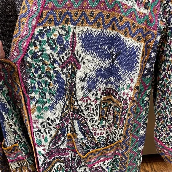 Vintage Missoni Colorful Scenic Architectural Print Cardigan Sweater SZ XL